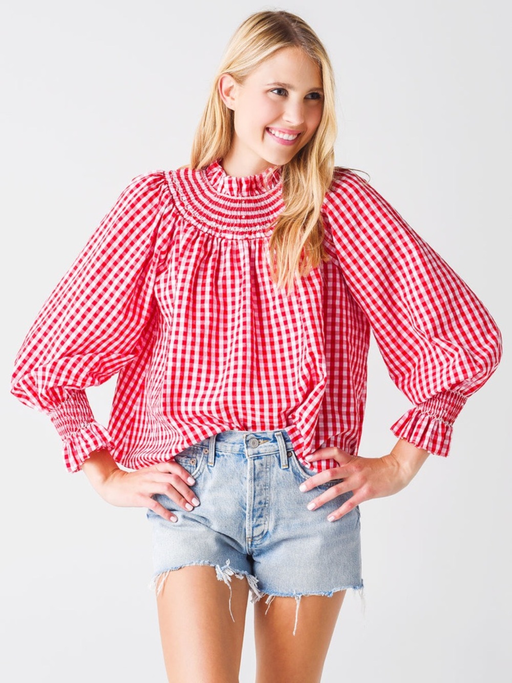 HUNTER BELL Hayes Red Gingham Blouse Size Large